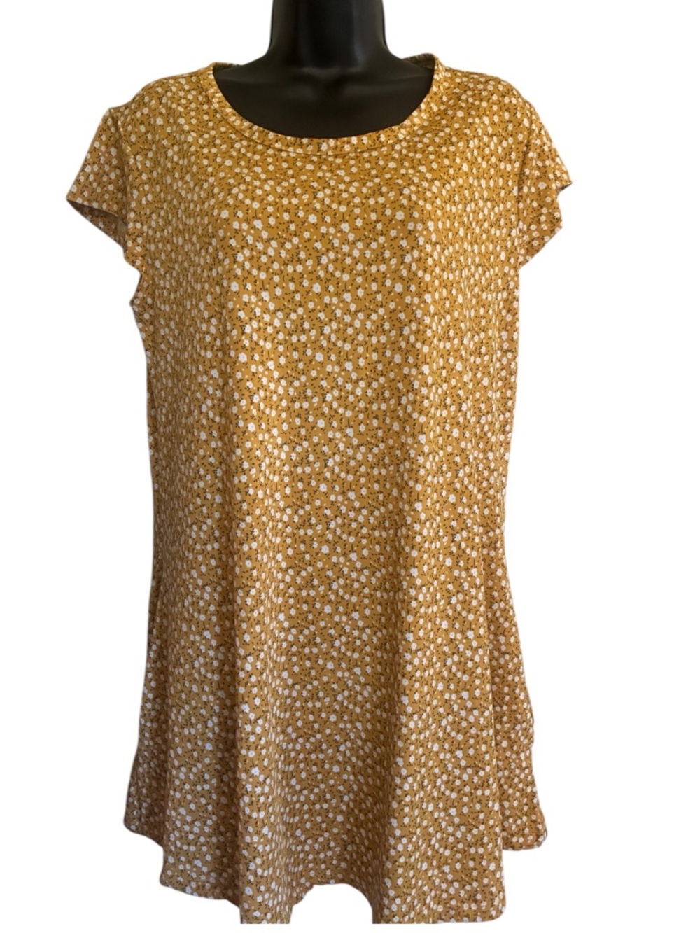 Arianna by Howards Mustard Yellow Ditsy Floral Short Sleeve Tunic Size S/M